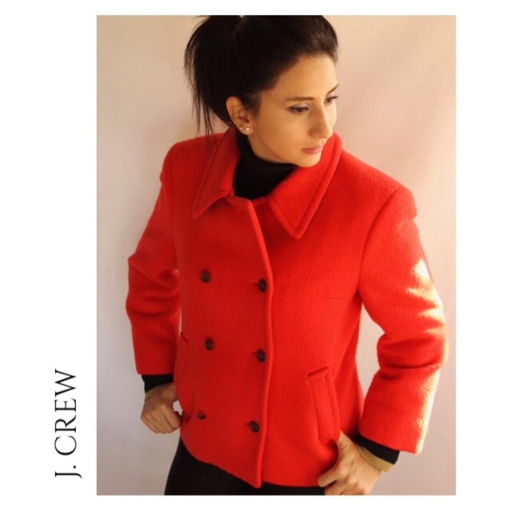 (Sz 6) J. Crew Reddish Orange Mohair Wool Peacoat